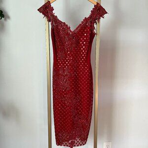 Ema Savahl Dark Crimson Metallic Red Body Sculpting Dress – M – New with Tags